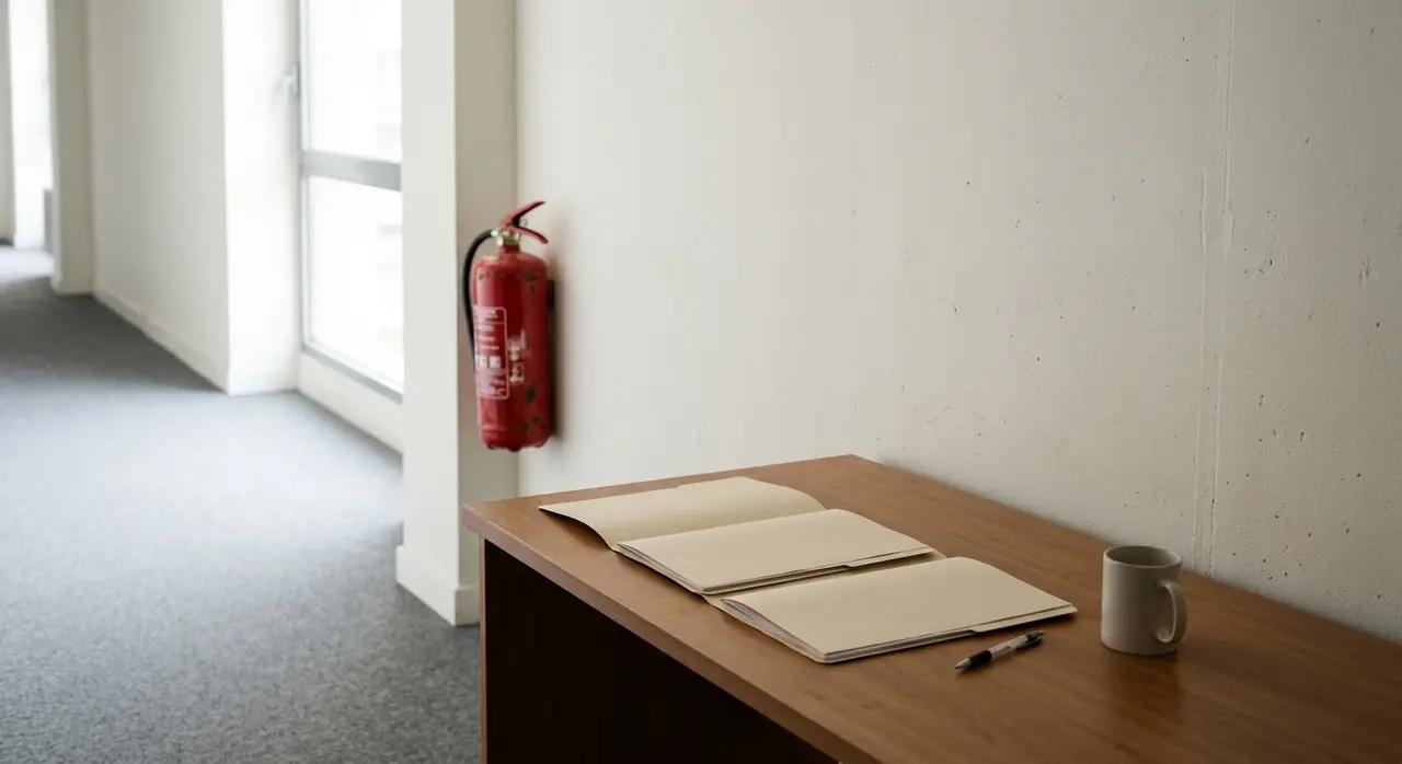 Dirigeant de PME comparant deux devis de maintenance incendie sur un bureau